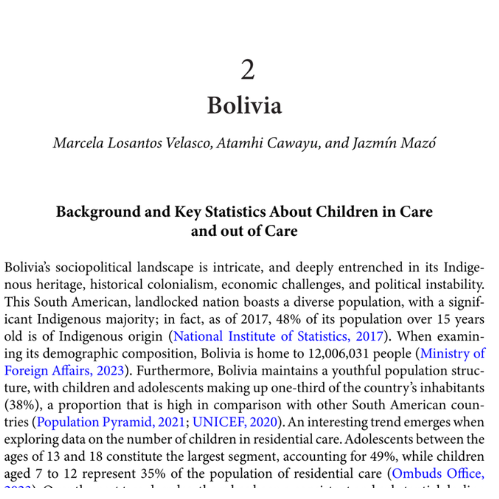Bolivia Background and Key Statistics About Children in Care