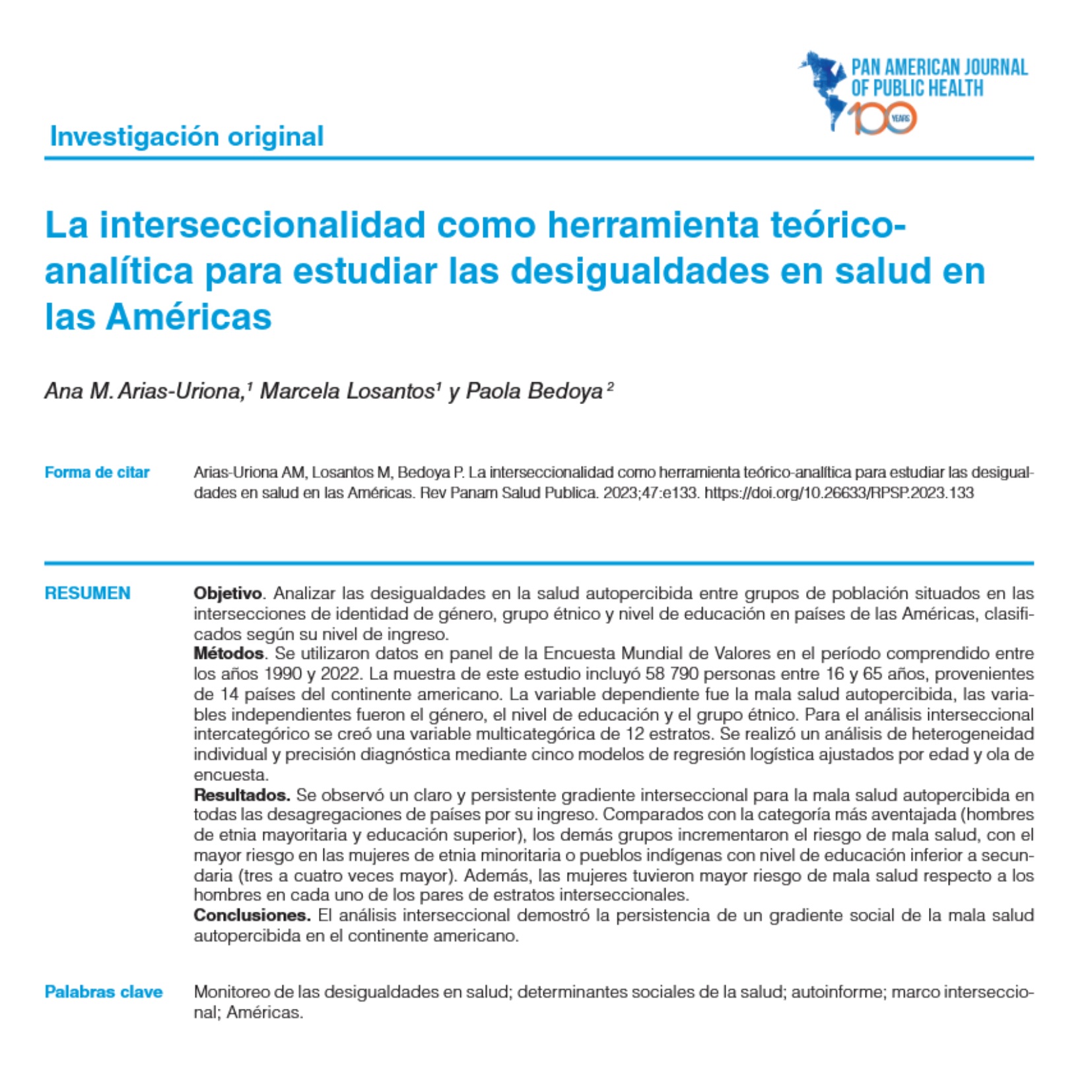 La interseccionalidad como herramienta teórico-analítica para estudiar las desigualdades en salud en las Américas
