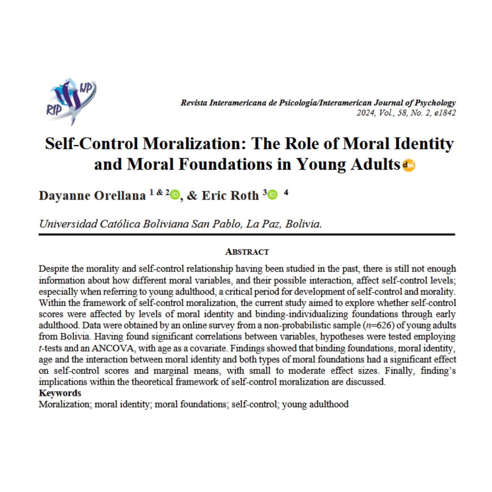 Self-Control Moralization: The Role of Moral Identity and Moral Foundations in Young Adults