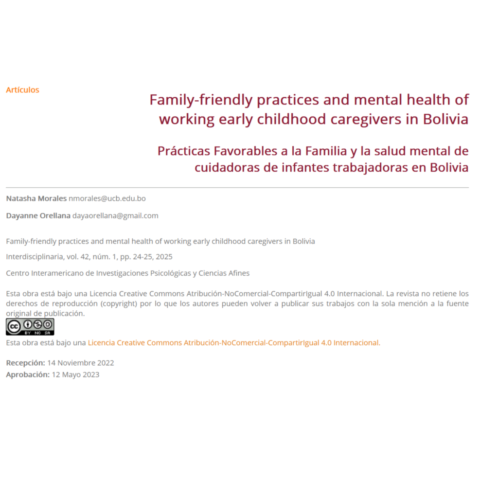 Family-friendly practices and mental health of working early childhood caregivers in Bolivia/Prácticas Favorables a la Familia y la salud mental de cuidadoras de infantes trabajadoras en Bolivia