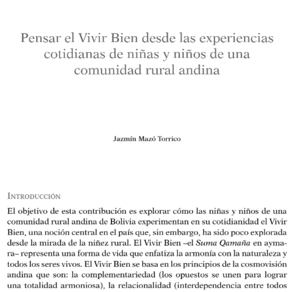 Pensar el vivir bien desde las experiencias cotidianas de niñas y niños de una comunidad rural andina